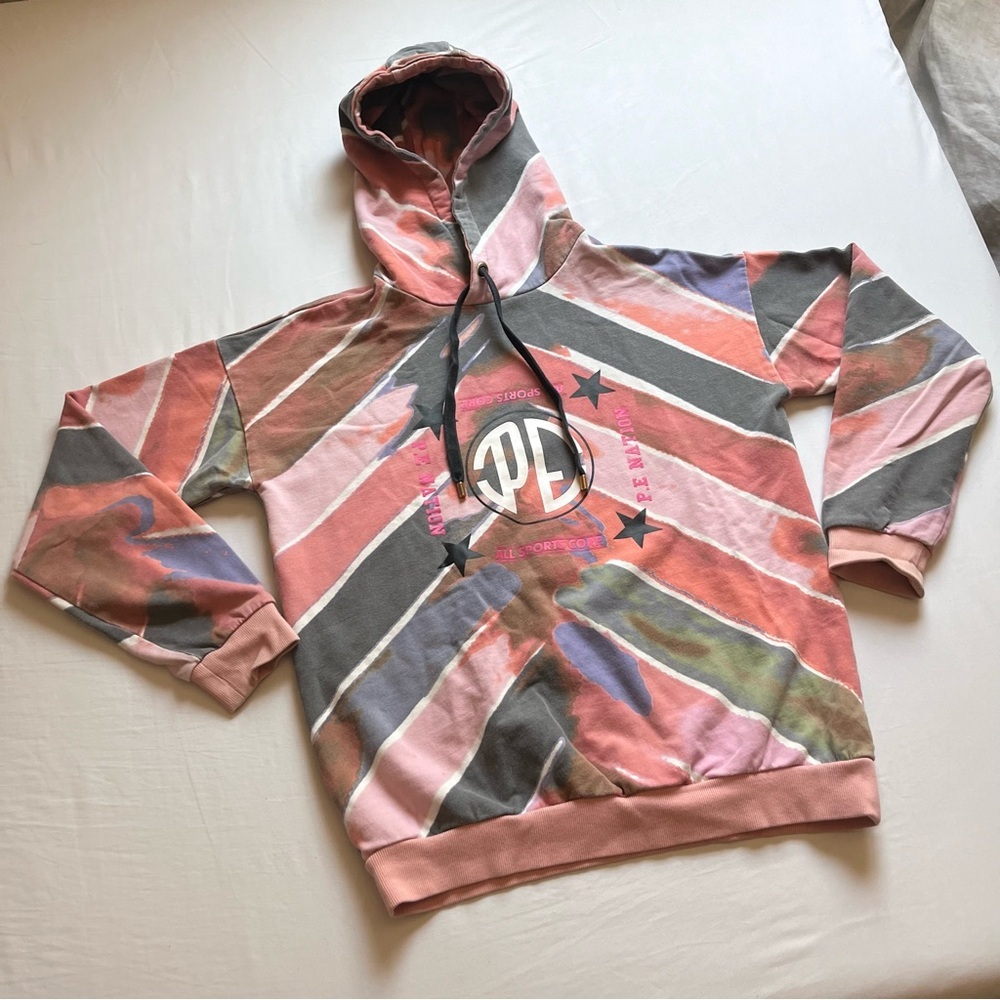 P.E NATION pink multicolor star logo graphic long sleeve hoodie sweater